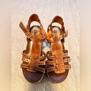 PIKOLINOS Sz EU 38 US 7.5-8 Brown Leather 2” Heel Sandals